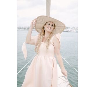 Blush Pink Smocked Bodice Midi Dress